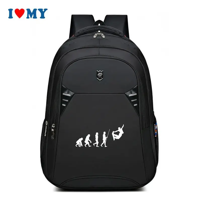 Black Evolution Skater Printing Shoulder Backpack for Men & Women, Large Capacity Bag for School, Travel, Sports, and Daily Use.