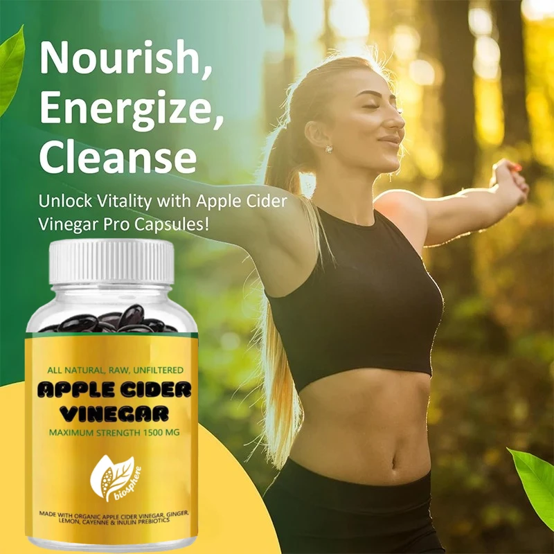 

60-капсульная добавка для яблочного уксуса с корнями имбиря и порошком чили, органическая помощь для облегчения поддержки здоровья