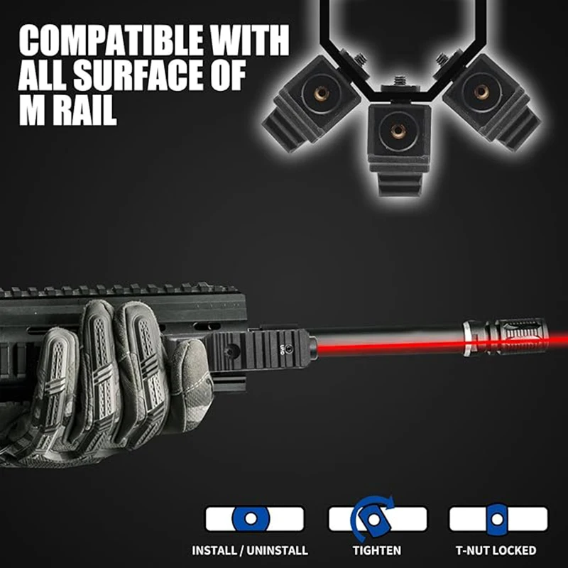 ليزر أحمر (مخرج ليزر من الفئة IIIA هو 5 ميجاوات)، نطاق 1 ميل مع وظيفة ستروب من النوع C قابل لإعادة الشحن متوافق مع M-Lok Rail Du