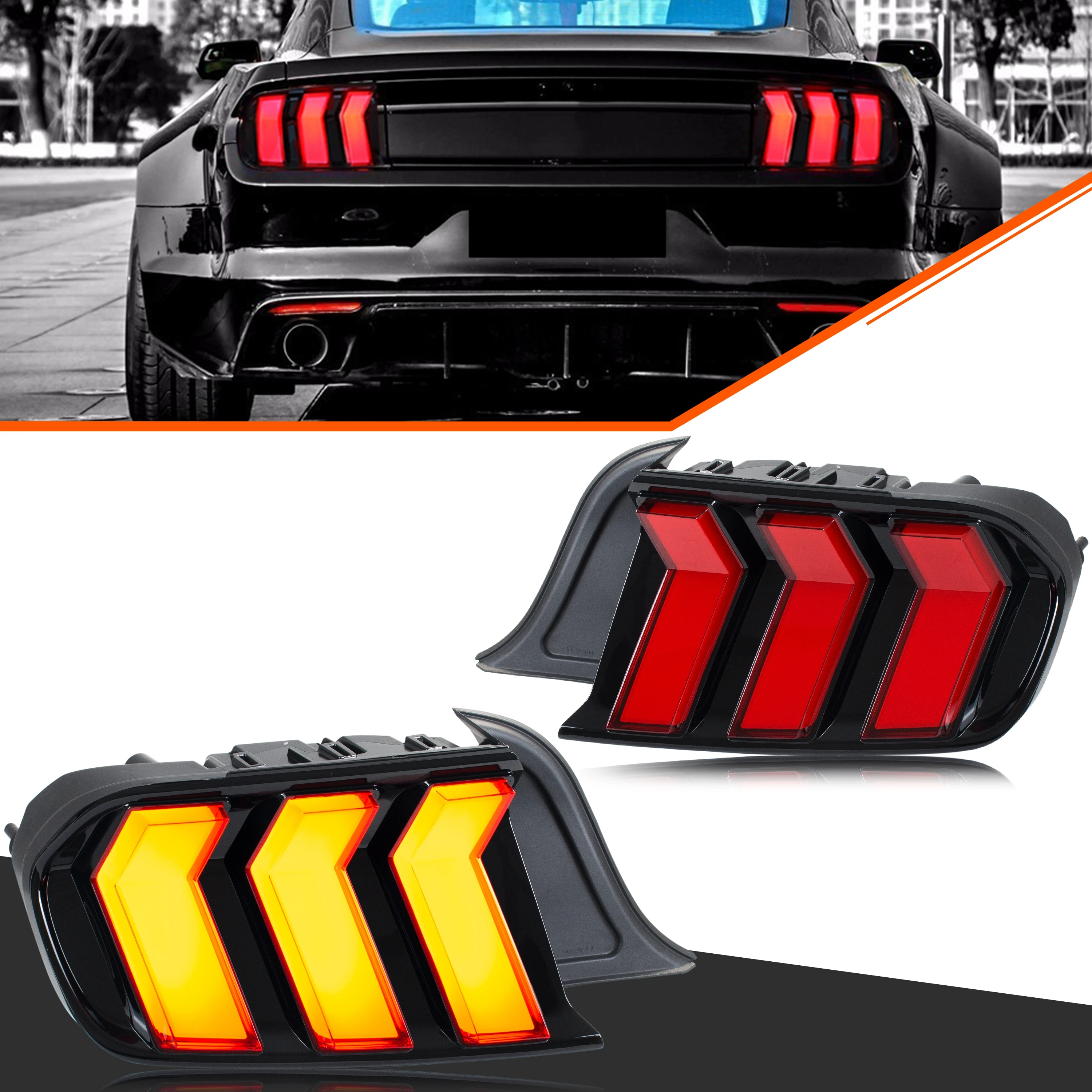 

LED S650 Tail Lights for Ford Mustang 2015-2023 S550 GT V6 V8 Sequential Turn Signal Red Rear Lamps Assembly