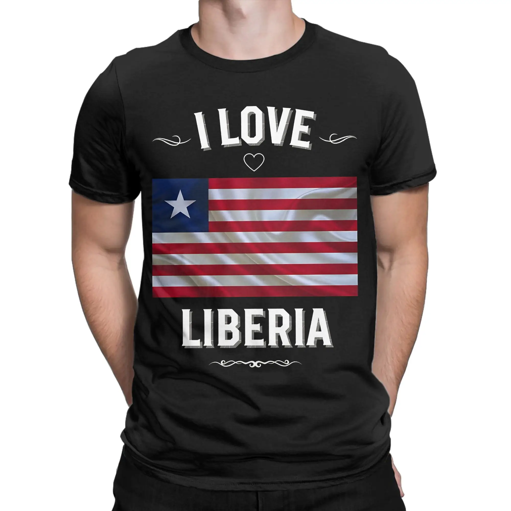 Oversized T Shirt Summer I Love Liberia Trendy Cool T-Shirts  Cotton Tee Shirt for Men Y2K Basic Short Sleeve Tops