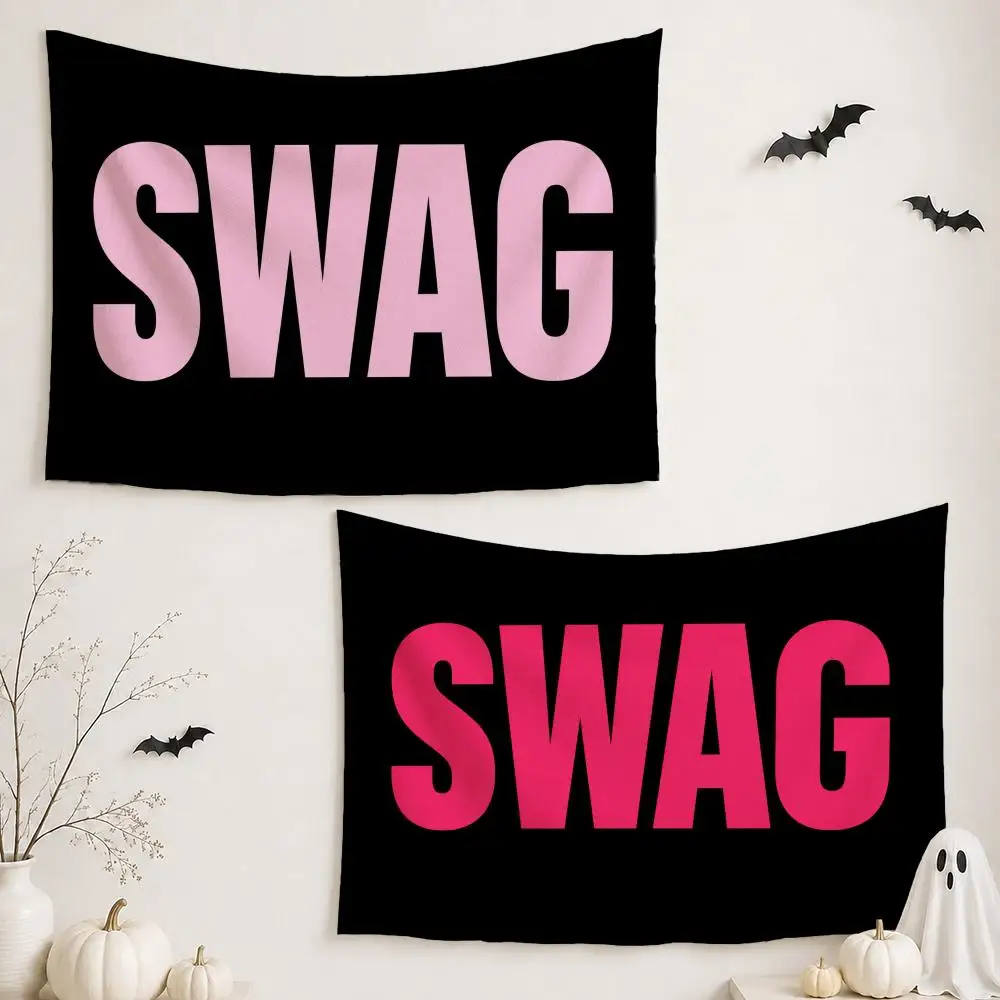 Trendy Swag Text Typography Tapestry Custom Living Bedroom Party Dormitory Interior Wall Bohemian Decoration Attached Clip