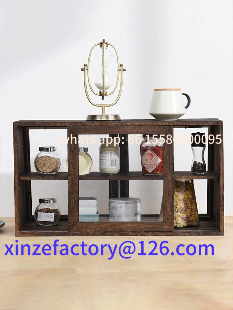 Aanpasbare transparante echte houten cosmetische opbergkast vitrine theebeeldje owcase