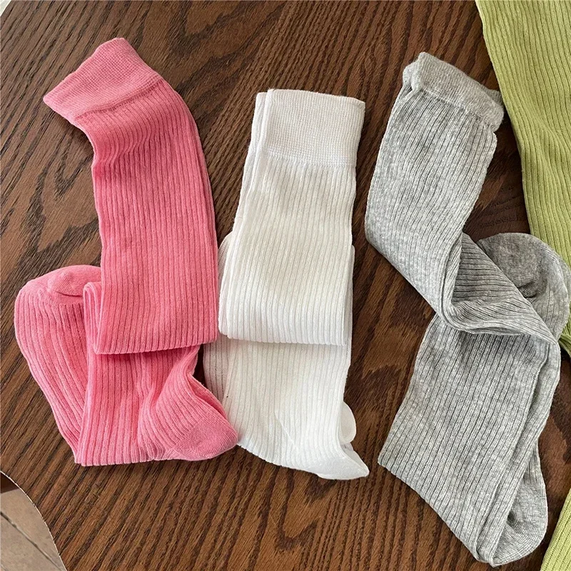 1/2/5 pair of spring and summer stacked socks Korean vertical striped long tube socks versatile solid color socks of Women