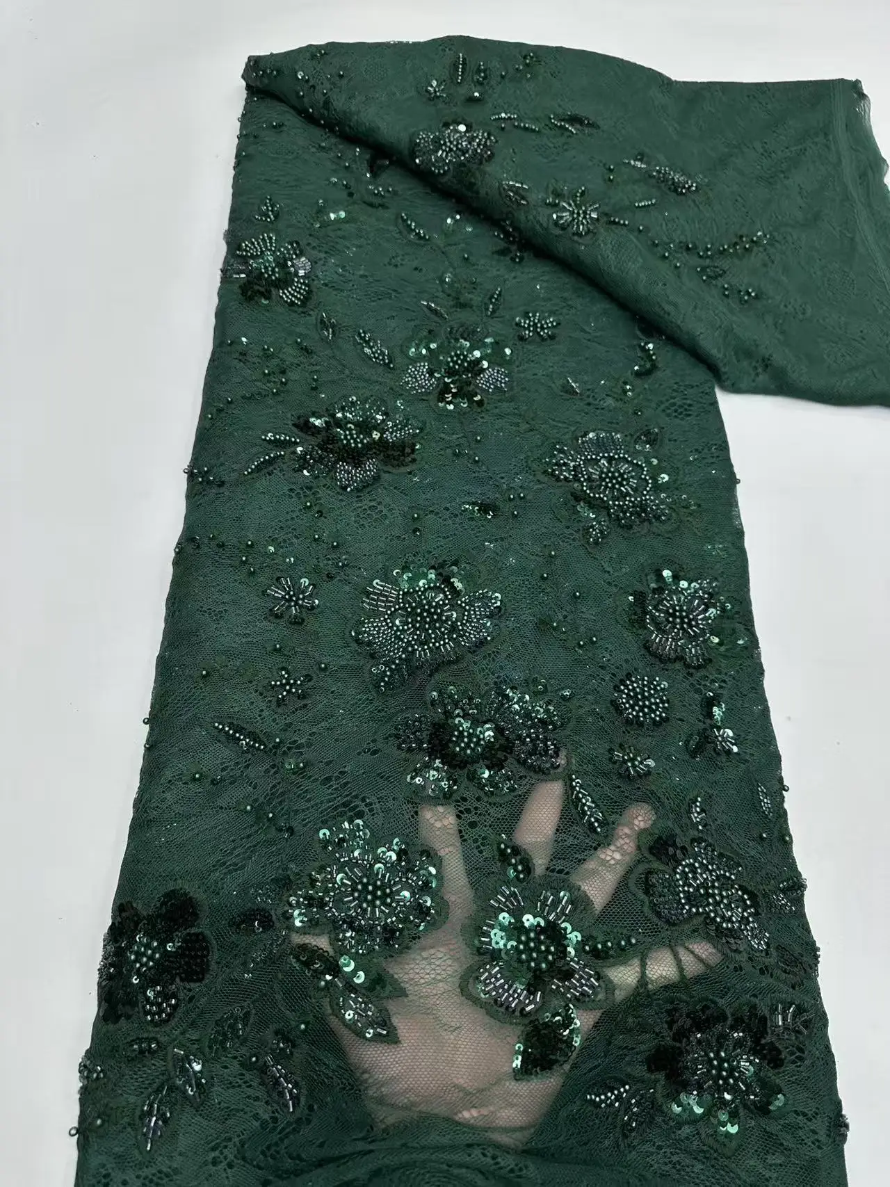 

Роскошная французская сетчатая кружевная ткань с бусинами 2026, высокое качество, африканское нигерийское кружево с блестками для женщин, свадебное платье Hm266-1