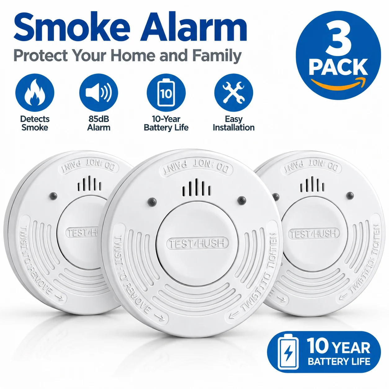 Smoke Detector Photoelectric Test - Paquete de 3 detectores de humo