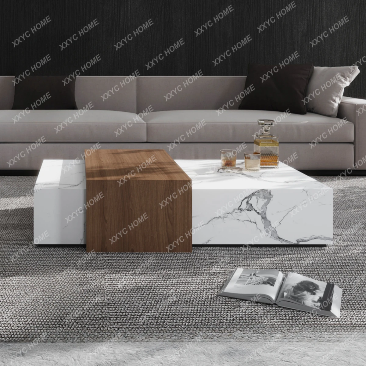 Italian Minimalist Designer Sample Room Stone Plate Coffee Table Light Luxury Modern Large Flat Floor High-End Feeling