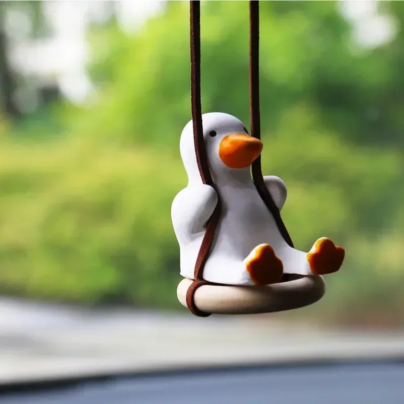 Anime Duck Gypsum Car Ornament Swinging Rearview Mirror Pendant Adorable Decor