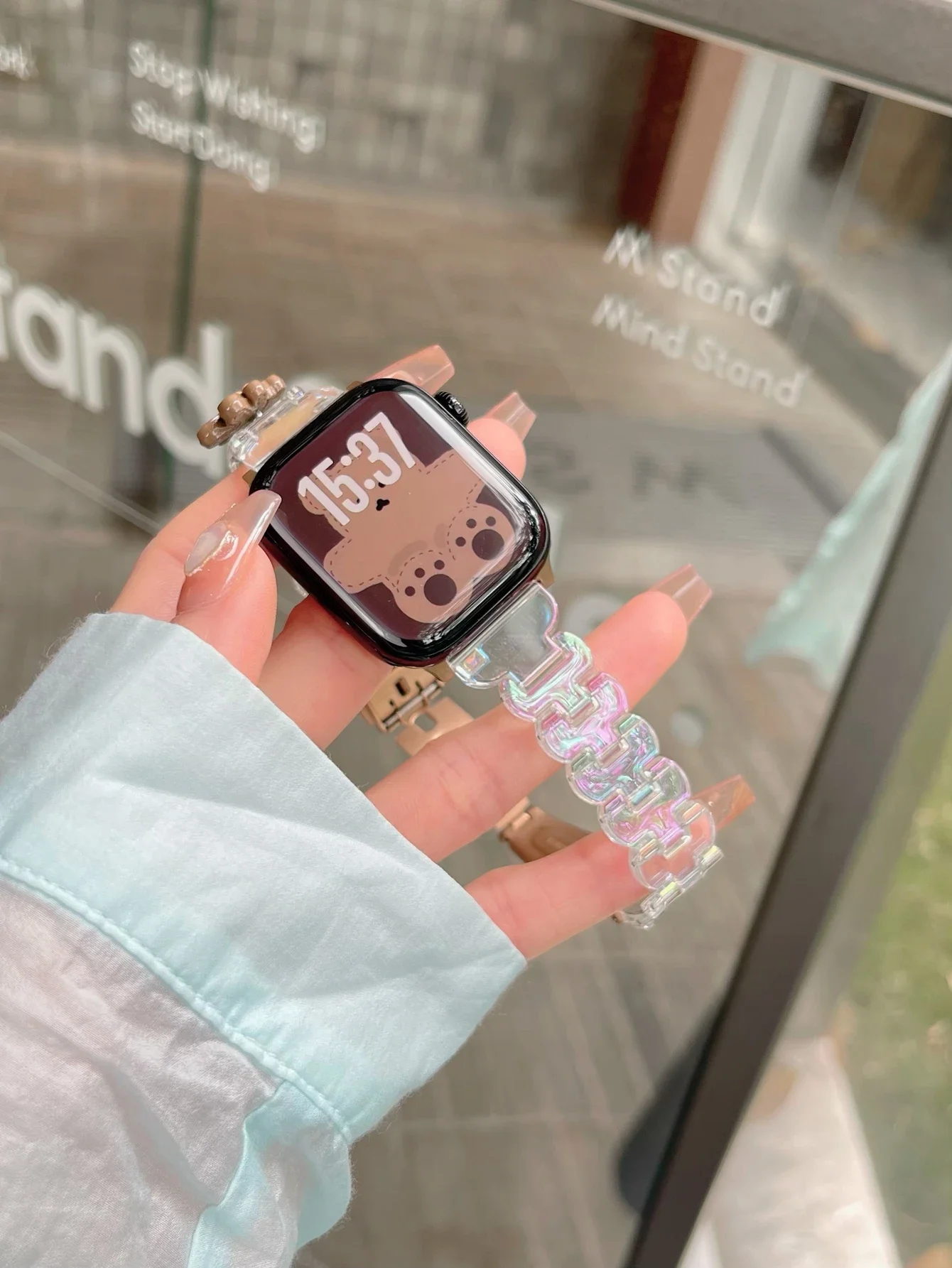 

New Bracelet Resin Link transparent Strap For Apple Watch Band For Women 38mm 40mm 41mm 42mm 44mm 45mm 46mm 49mm