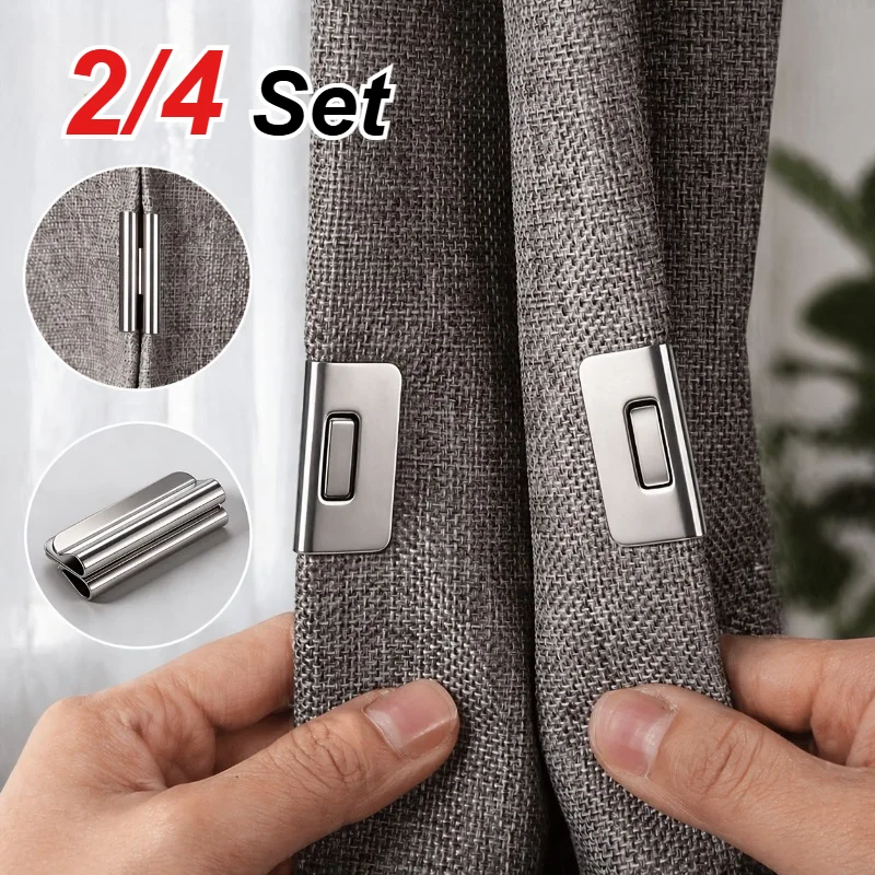 2/4 Sets Curtain Magnetic Clips Made of High-Quality Metal Material, Easy to Install and Durable - An Essential Home Accessory