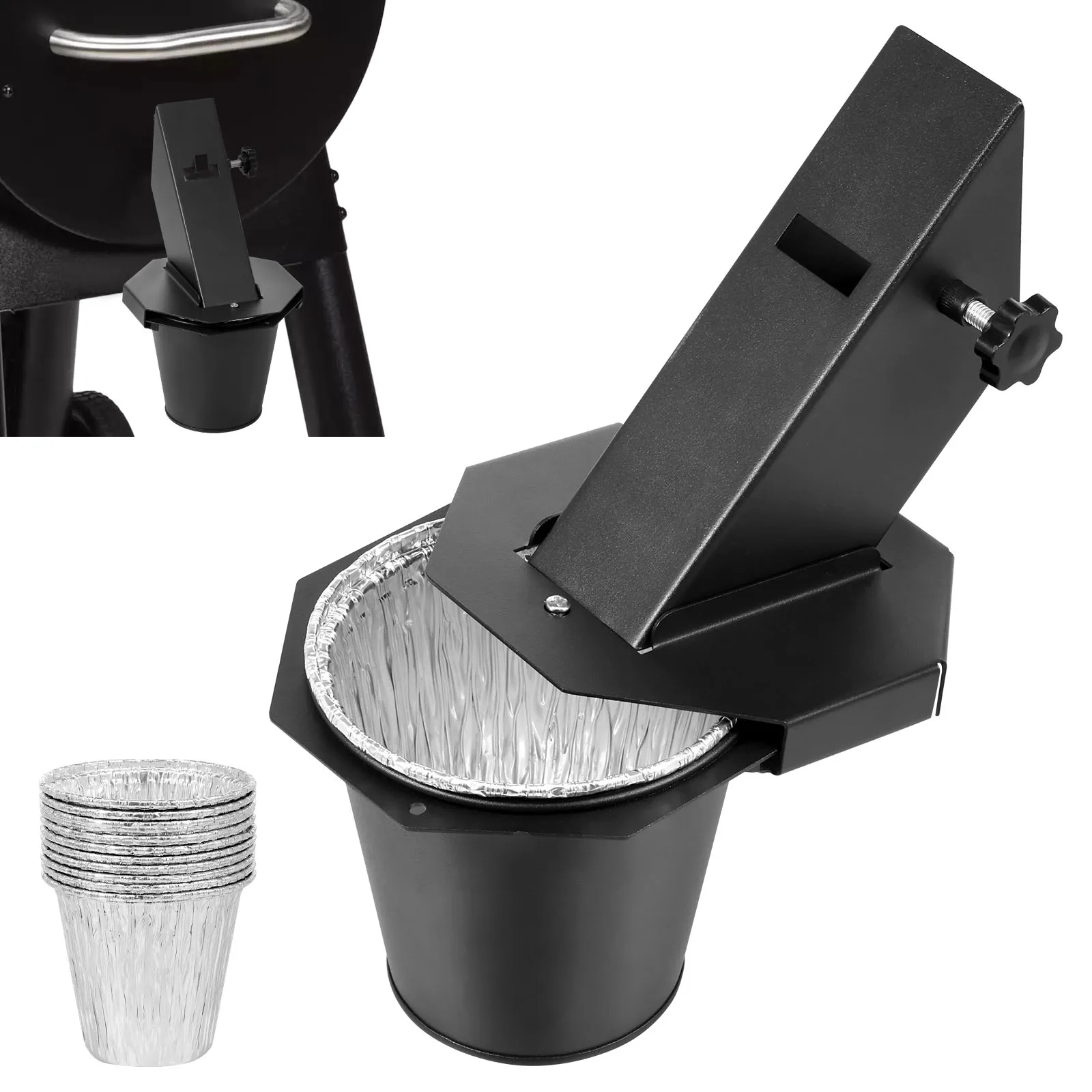 Grease Bucket with Lid and 12-Pack Liners Carbon Steel Leak Proof Drip Bucket Smoker Bucket for Traeger, Pit Boss, Z Grills, Rec