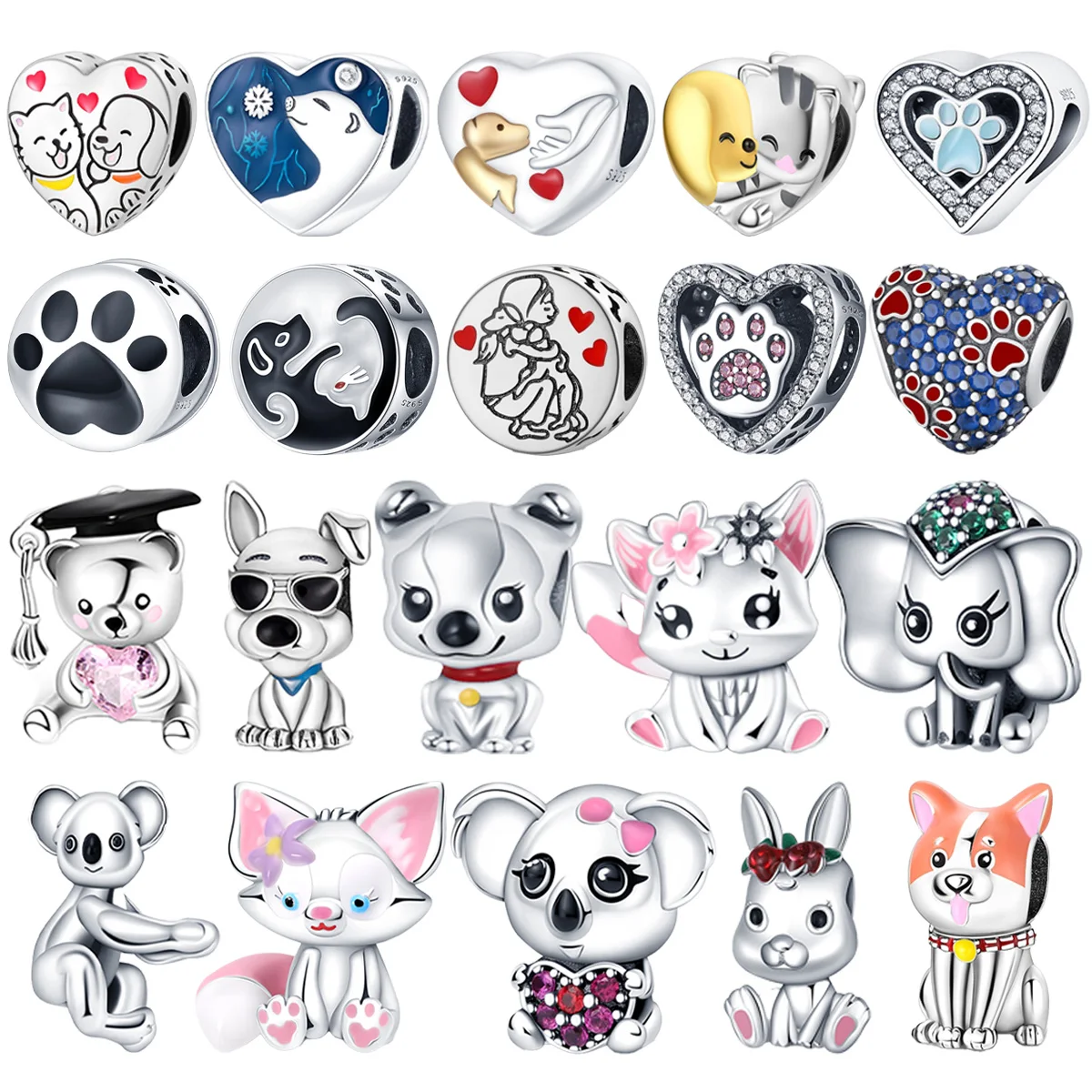 

Original 925 Charms Sterling Silver Cat Dog Elephant Bear Fox Bunny Sloth Beads for Pandora DIY Bracelet Women's Jewelry Gifts