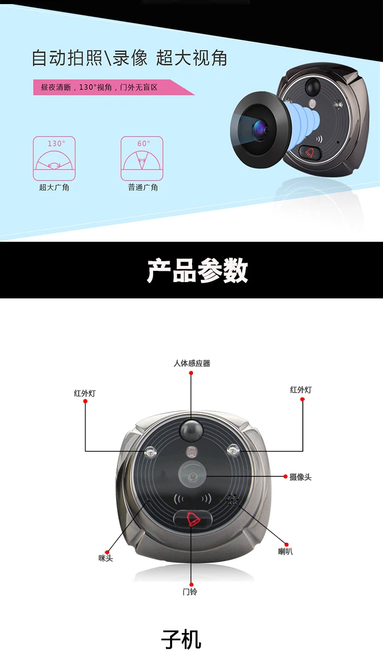 WI-fiとgsmの視覚的な視聴者、irナイトビジョン、のぞき穴ビューアー、モーション検出、ipビデオドア電話、ihome5、4インチ