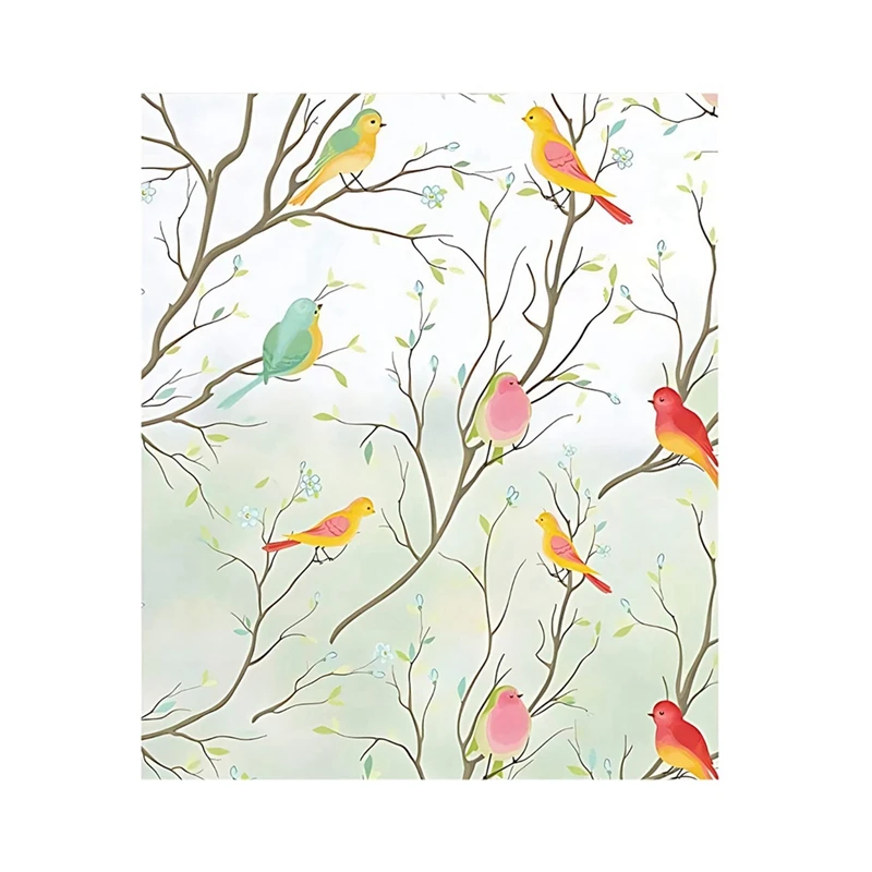 3D Bird Frosted Window Privacy Film Stained Glass Window Film Non-Adhesive Static Cling Glass Film Decorative 45Cm Easy Install