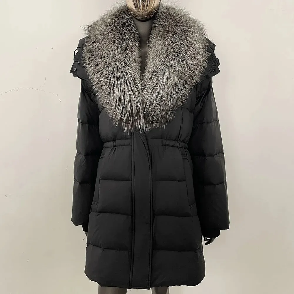 Hooded Natural Raccoon Fur Coat Winter Duck Down Jacket Large Female Street Fashion Puffer Coat Removable Real Fur Jacket Women