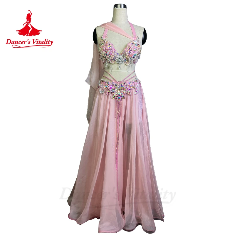 

Belly Dance Competiton Suit for Women AB Stones Bra+chiffon Long Skirt 2pcs Custom Adult Child Belly Dance Performance Outfit