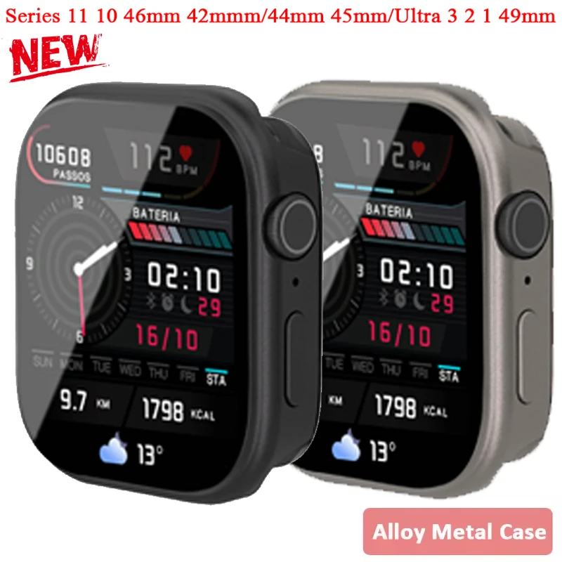 Metallgehäuse für Apple Watch Ultra 3/2 49 mm 11 10 46 mm 9 8 7 45 mm Aluminiumlegierungsschutz für Iwatch SE 44 mm Robuste Stoßstangenabdeckung