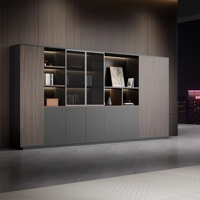 

Modern Minimalist Boss Desk Background Cabinet Office Furniture Wooden Data Cabinet Bookcase Financial File Locker