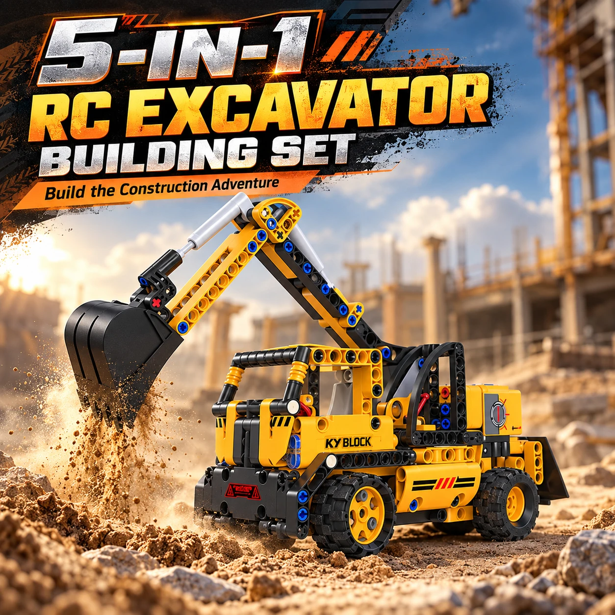 5in1 RC Excavator APP Building Blocks Engineering Construction Vehicle STEM Toy for Kids 8+