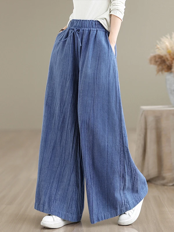 

Retro Chinese Sle Women's High Waist Straight Leg Pants Dyed Cotton Linen Wide Leg Dance Loose Fit Casual Trousers
