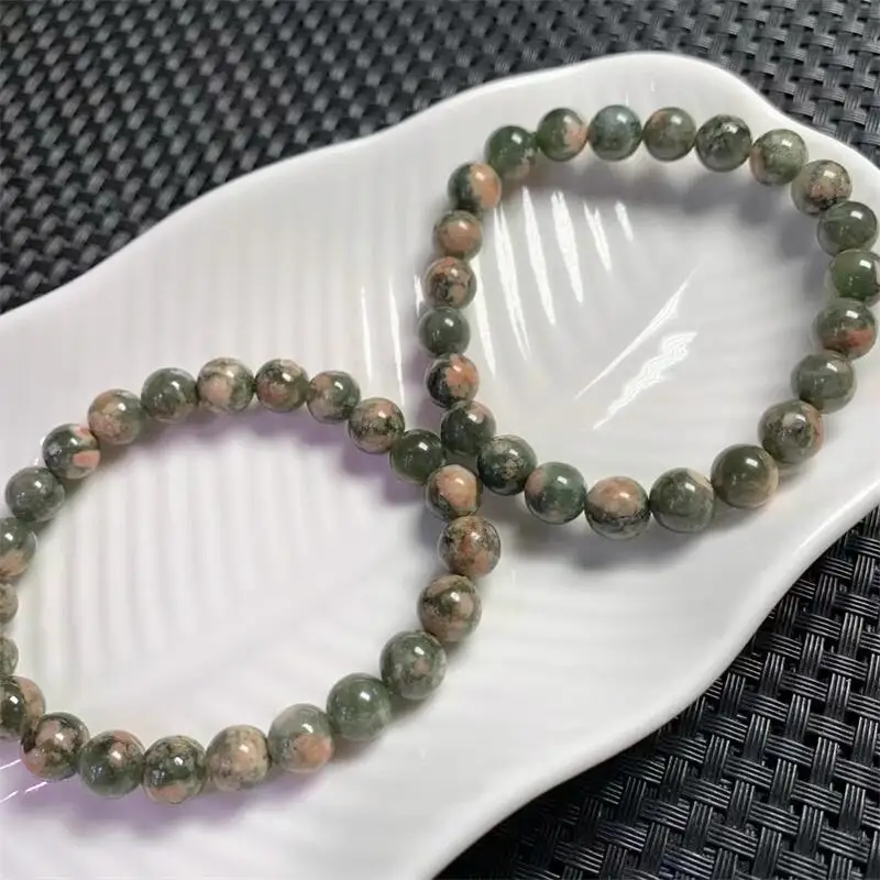 8MM Natural Green Flower Agate Rutilated Quartz Bracelet Lady Man Healing Wealth Gift Crystal Beads Quartz Gemstone Jewelry