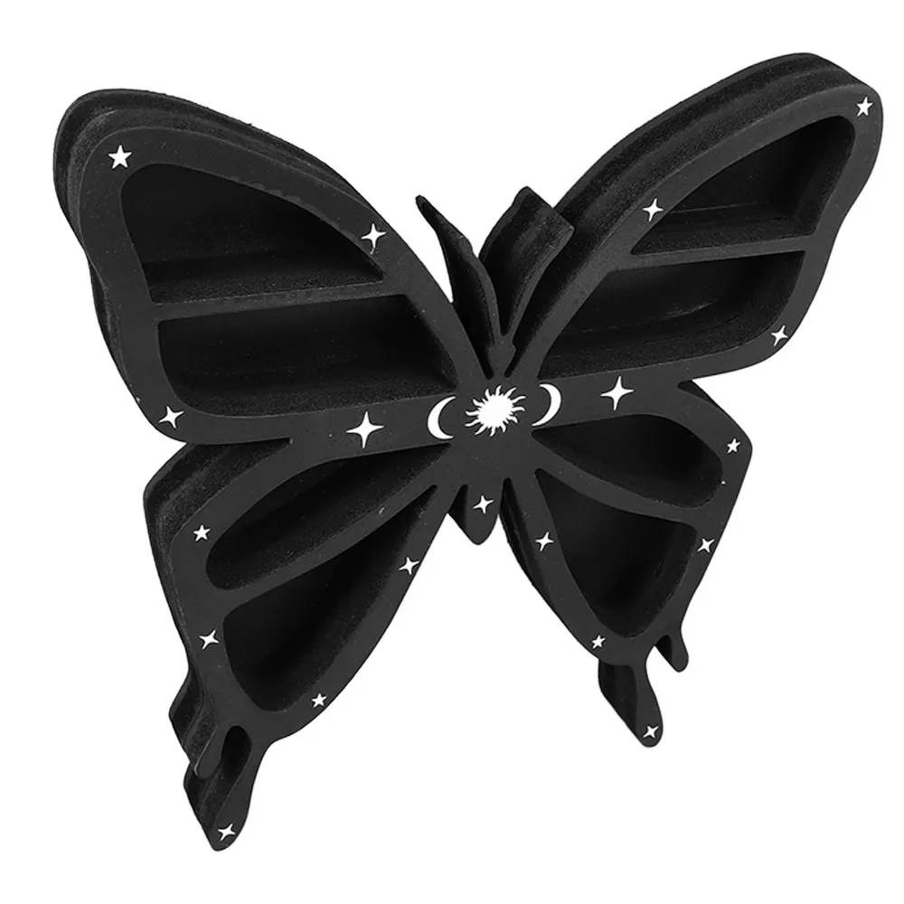5pcs Multilayer Butterfly Crystal Shelf Plywood Black Wooden Crystal Shelf Wall Mounted Wall Mounted Display Shelf