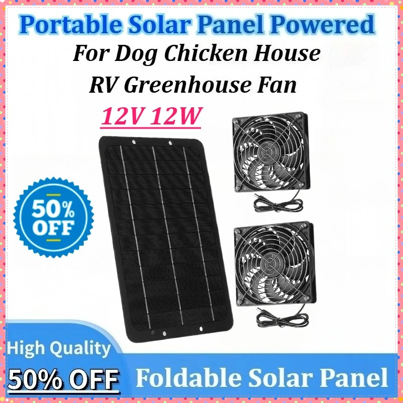 

12W Solar Exhaust Fan Mini Ventilator Portable 12V Solar Panel Powered Fan Air Extractor for Dog Chicken House RV Greenhouse Fan