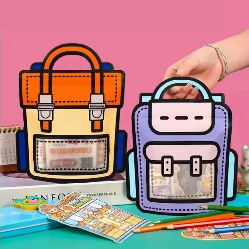 60-1Pcs Creative Gifts Packaging Bags Cartoon School Bag Shape Candy Snack Self-lock Bags For Kids Birthday Party Decors Gifts