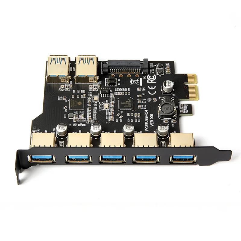 A42Z-PCI-E USB 3.0 7 Ports Expansion Card With 15Pin SATA Power Connector PCIE X1 USB3.0 Adapter 5Gbps