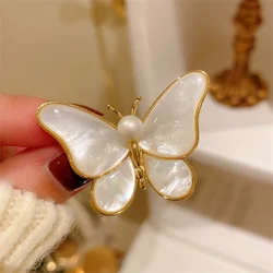 Butterfly White Shell Brooches For Women Charm Pearl Cold Color Pins Party Clothing Accessories Boho Summer Jewelry Gift