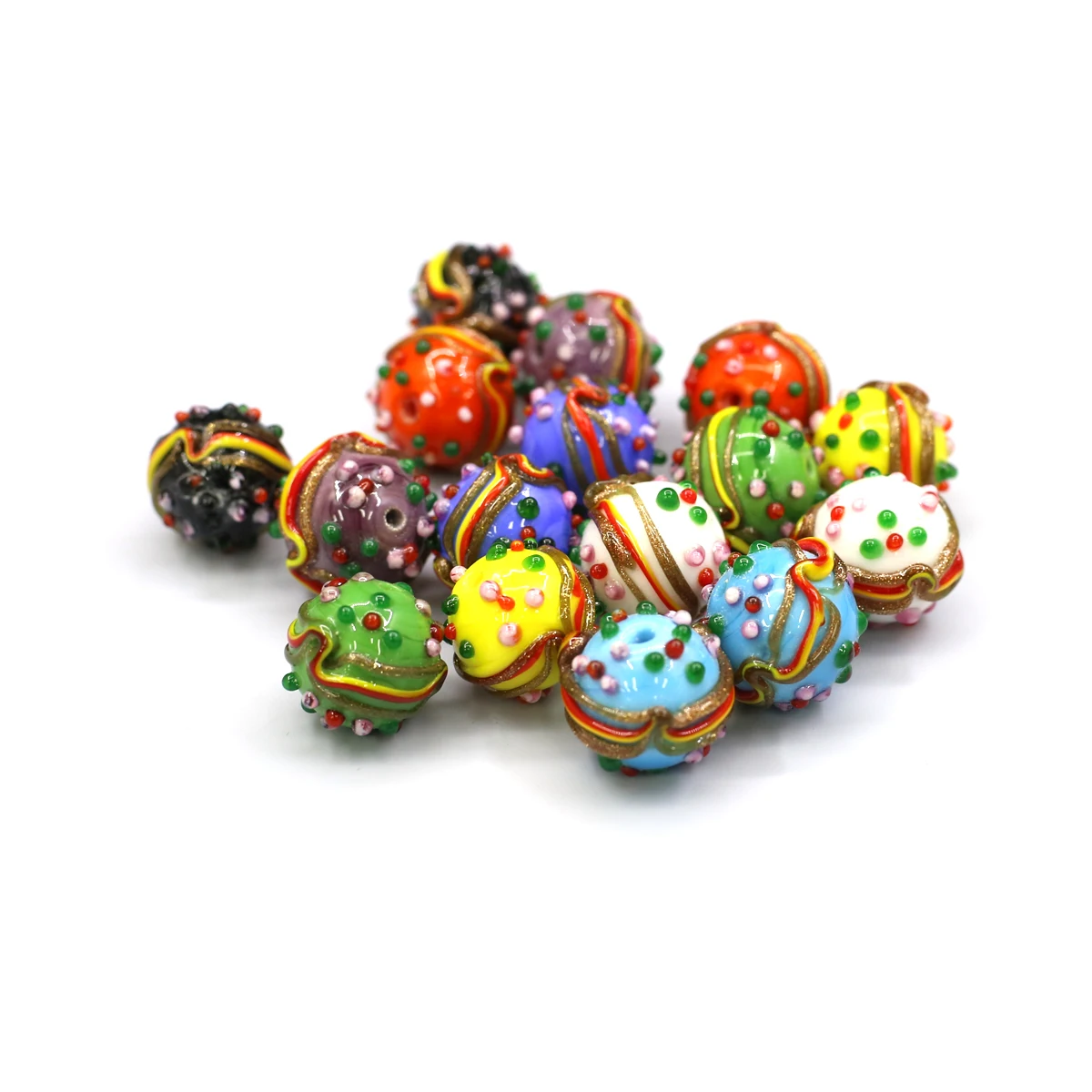 10pcs 14x14mm Round Sweet Style Lampwork Glass Bead Handmade Decorations Charms for DIY Necklace Jewelry Making Accessories Gift