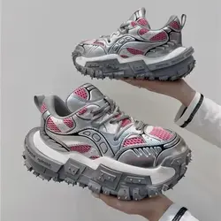 Fashion Chunky Mixed Color Casual Sneakers Comfort Breathable Mesh Thick Soled Design Streetwear Sports Style Male Running Shoes