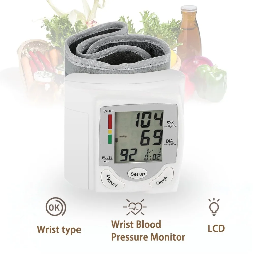 Wrist Electronic Blood Pressure Monitor BP Sphygmomanometer LCD Meter Tonometer Instrument for Measuring Arterial