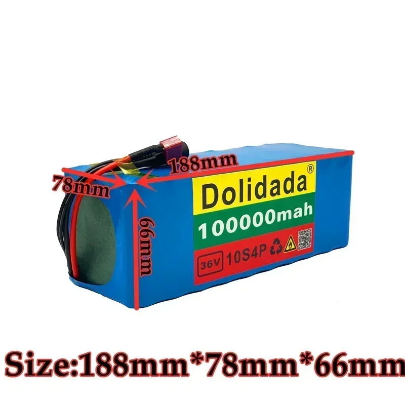New Batterie Lithium 10S4P 36V 100Ah 18650 W Grande Capacité, Pour Vélo Et Trottinette Électrique Avec BMS Prise Personnalisable