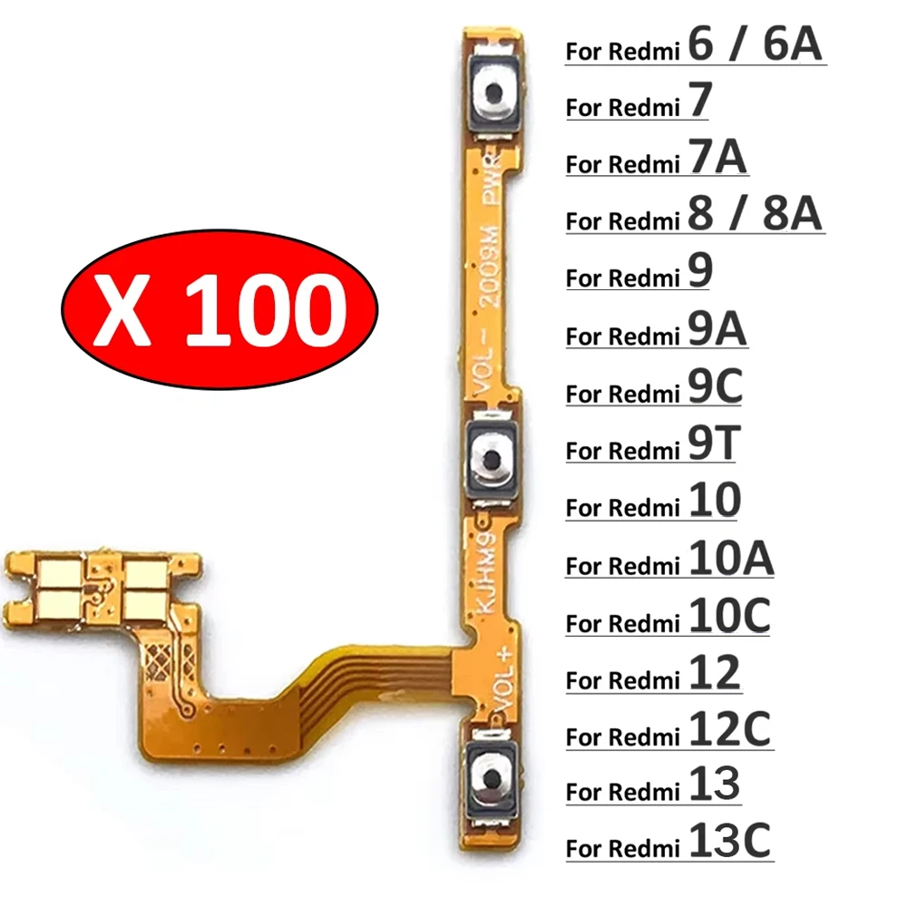 

100 шт., новый для Xiaomi Redmi 6 6A 7 7A 8 8A 9 9A 9C 9T 10 10A 10C 12C 12 13 13C Power On Off Volume Side Button Key Flex Cable