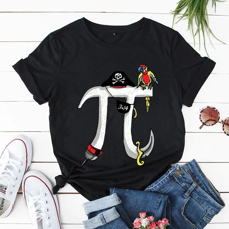 Pirate Pi Day Symbol Shirt Women Funny Cartoon T Shirt Y2K 90S Harajuku Graphic Ulzzang T-Shirt Aesthetic Top Tee Female Tshirts