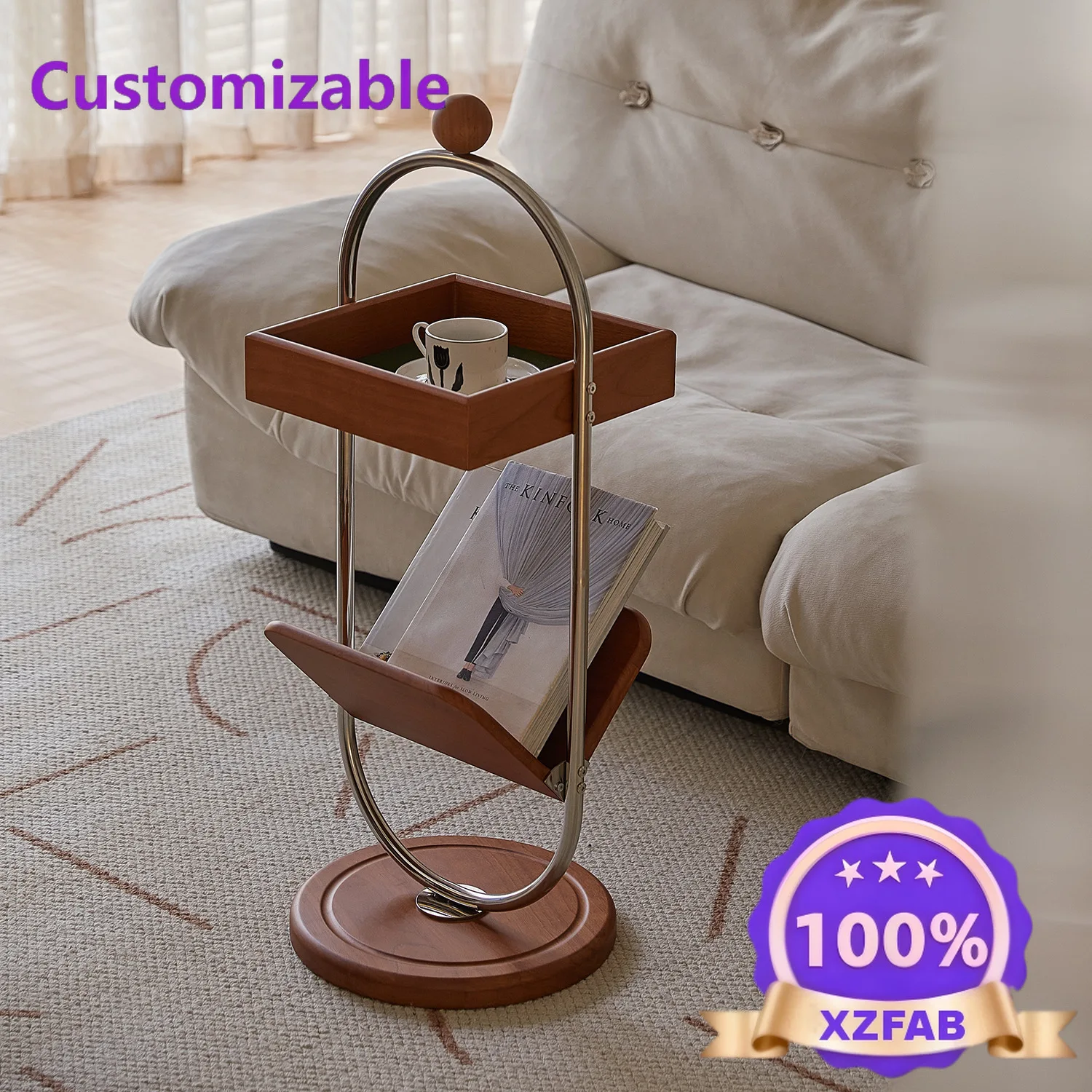 Factory Direct 2026 Retro sofa side few household medieval solid wood storage magazine rack small apartment light luxury