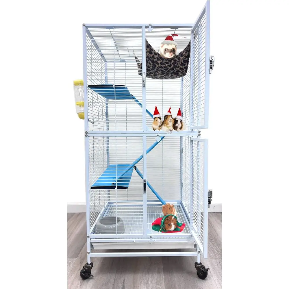 

Deluxe Double-Unit 4-Tier Chew-Resistant Small Animal Rolling Cage with 1/2-Inch Bar Spacing
