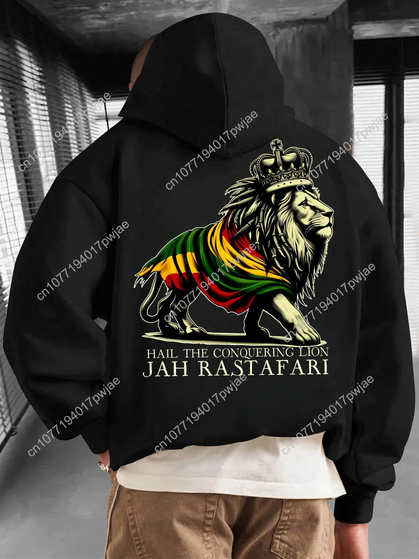 Men'S Lion Graphic Hoodie with Drawstring & Kangaroo Pocket - "Hail the Conquering Lion" Print, Comfortable Casual Pullover, Bla