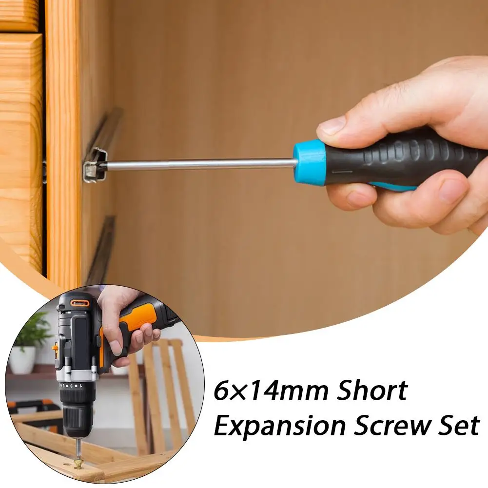 30/50/100pcs 6x14mm Short Expansion Screws Set Cabinet Door Hinge Stripped Thread Repair Screws Wall Anchors Fixer