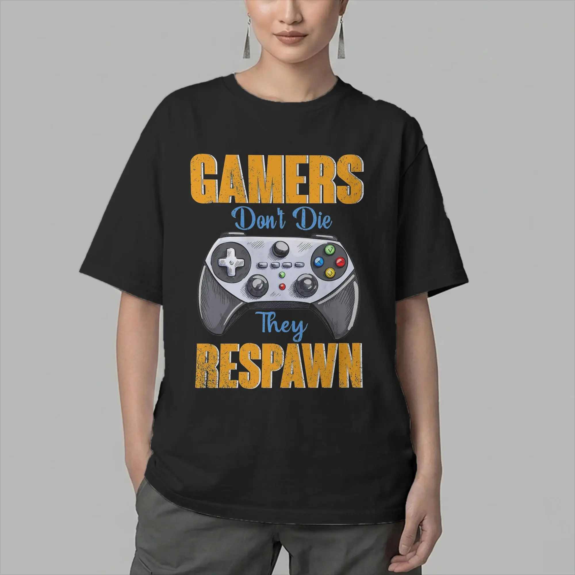 Gamers Don't Die They Respawn Interactive Games Men T Shirt  Humorous Tees Short Sleeve Crewneck T-Shirt Cotton 6XL Clothing