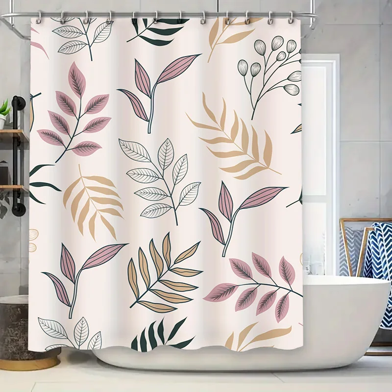 

Занавеска для душа с узором листьев, розовая, зеленая, белая, черная, современное украшение для дома, водонепроницаемая занавеска для душа, комплект для ванной комнаты, декор