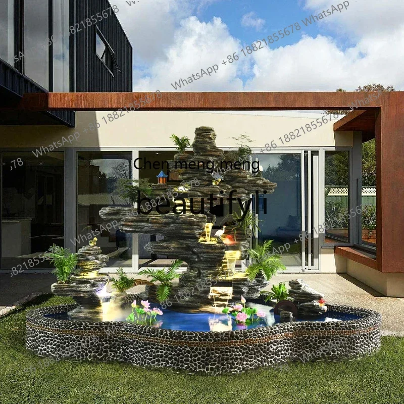 D178  Big rockery feng shui wheel fountain flowing water fish pond villa courtyard garden landscape decoration, lucky ornament