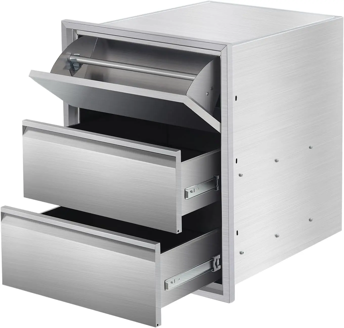 Outdoor Kitchen Drawers with Paper Towel Holder, Stainless Steel Outdoor Kitchen Drawers, 3-Layer Flush Mount BBQ Drawers