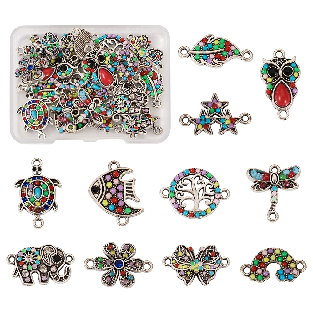 

18~22Pcs Alloy Connector Charms Resin Cross Teardrop Sea Horse Elephant Owl Links Pendant for Bracelet Necklace Jewelry Making