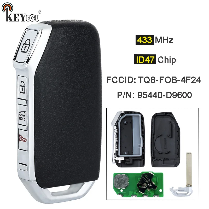 

KEYECU 433MHz ID47 Chip P/N: 95440-D9600 FCC ID: TQ8-FOB-4F24 Keyless-Go Smart Remote Key Fob for Kia Sportage 2019 2020 21 2022