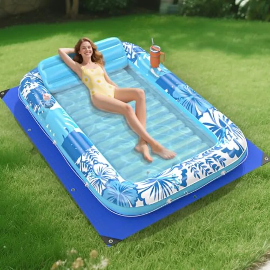 

Inflatable Tanning Pool Lounger Float with Protection Tarp 85" x 57" Pool Floats Adult with Pillow 6 in 1 Suntan Tub Raft Float