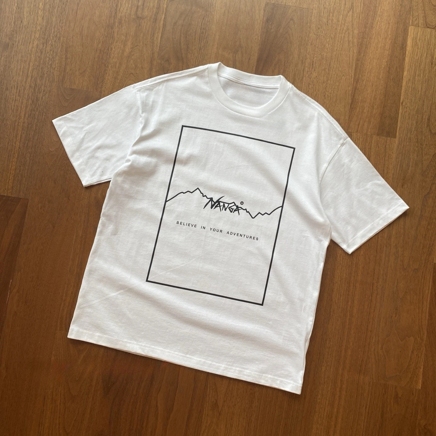 2026 New Family Matching Unisex Oversized T Shirt Streetwear Outdoor Mountain Outline Square Frame Graphic Short Sleeve Tee Top