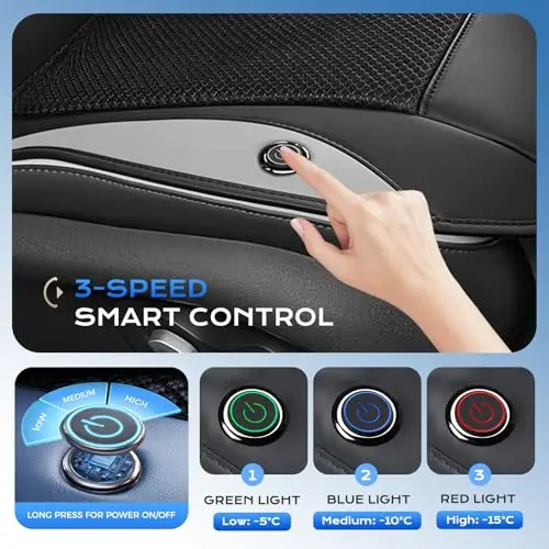 Gray Universal Ventilated Car Seat Cover With 3-Speed Adjustable Cooling Fan, Breathable Mesh Cushion For SUV Truck Van view 4