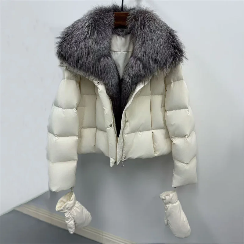 Damen-Winterjacke. Neue Daunenmäntel mit abnehmbarem Fuchspelzkragen für den Winter 2022, weiße Entendaunenfüllung, warmer, dicker Mantel, Oberbekleidung